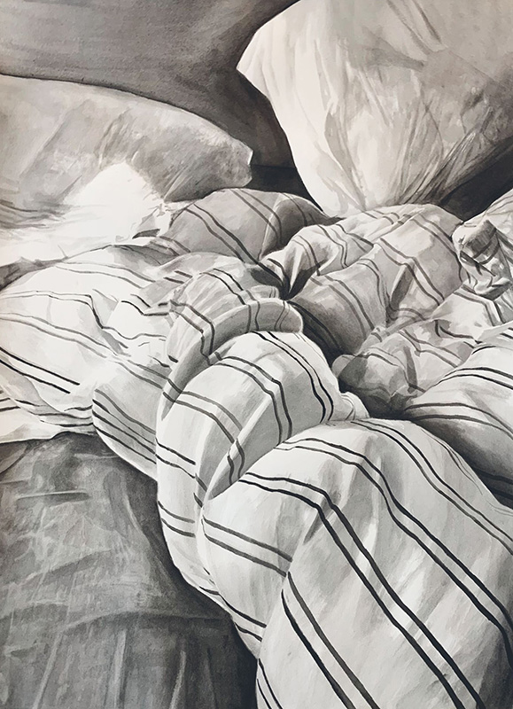 DEGANN-UPDATE : ANNE DEGANN, Striped Sheets, 2022, Encre de Chine sur papier, 70 x 50 cm, Prix Rendez-Vous à Saint-Briac 2023